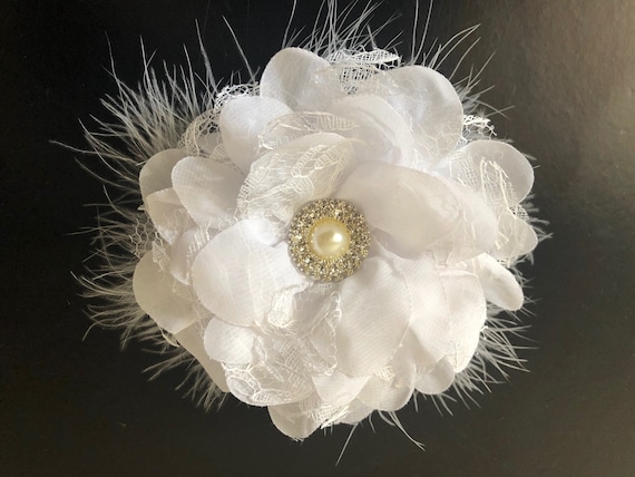 White Lace Flower Hair Clip, Ivory Chiffon Lace Hair clip, Wedding Bridal Flower Hair Clip, Chiffon Lace Flower Hair Clips, All Colors