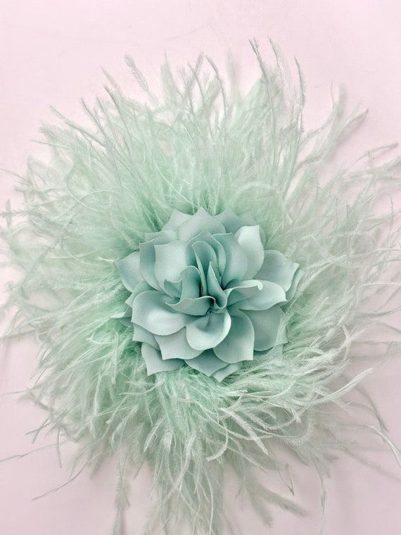 Easter Fascinator Hat clip, Mint Pale Mint Aqua Feather clip, Wedding Kentucky Derby Fascinator Hat Clip, Church Hat Clip,Bridal Hairpiece