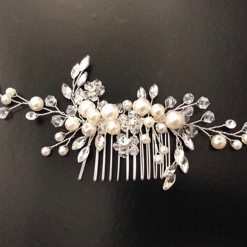 Bridal Handmade Pearl Rhinestone Crystal Wedding Hair Comb Headpiece Bridal Handmade Pearl Rhinestone Crystal Wedding Hair Comb Headpiece