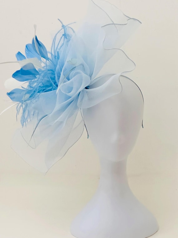 Light Blue Pink Ivory Derby Fascinator Hat, Big Kentucky Derby Fascinator Hat, Powder Blue Fascinator Hat, Church Wedding  Fascinator Hat