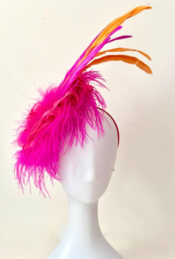 Orange Pink Kentucky Derby Fascinator Hat, Pink Green Derby Hat Fascinator Hat, Green Gold Derby Hat, Church Wedding Fascinator Derby Hat