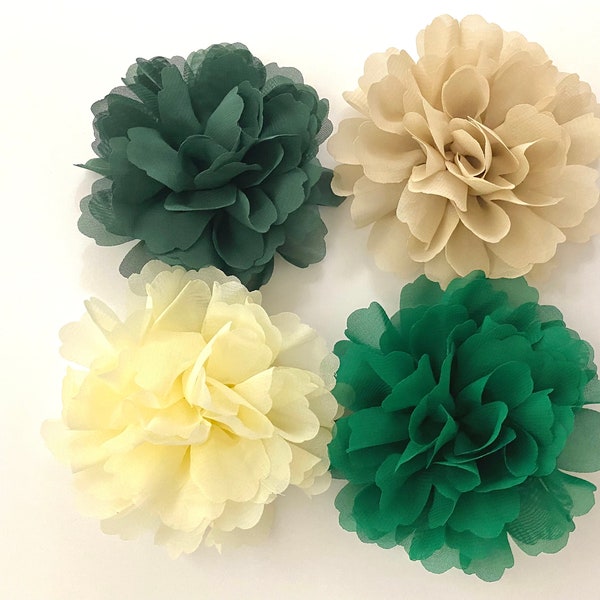 Hunter Green, Green, Beige, Red Hair Clips, Wedding Bridal Flowers Mauve, Burgundy, Silver, Navy, Black, Pink Chiffon Wedding Flower Clips