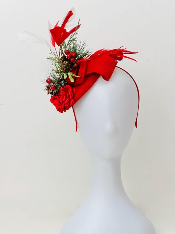 Christmas Fascinator Hat Christmas Headband, Red Christmas  display picture 3