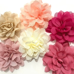 Chiffon Flower Clips, Blush, Pink Mauve Rose, Ivory, Beige Flower Hair Clips, Wedding Flower Girl Hair Accessories,