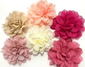 Chiffon Flower Clips, Blush, Pink Mauve Rose, Ivory, Beige Flower Hair Clips, Wedding Flower Girl Hair Accessories,