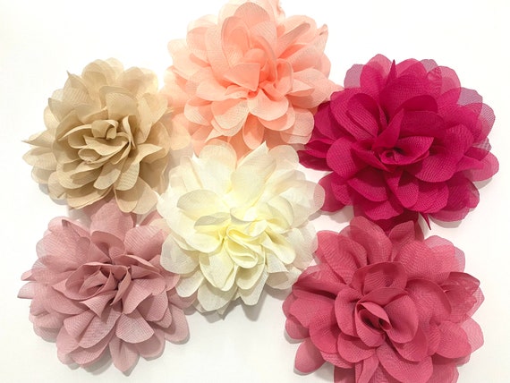 Chiffon Flower Clips, Blush, Pink Mauve Rose, Ivory, Beige Flower Hair Clips, Wedding Flower Girl Hair Accessories,