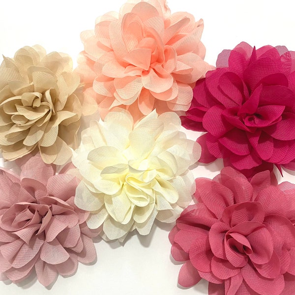 Chiffon Flower Clips, Blush, Pink Mauve Rose, Ivory, Beige Flower Hair Clips, Wedding Flower Girl Hair Accessories,