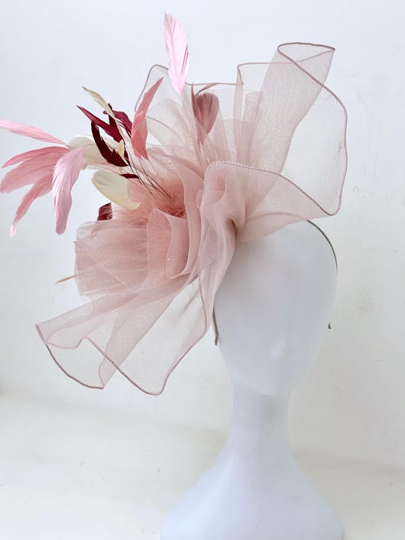 Pink Dusty Rose Kentucky Derby Hat, Derby Fascinator Hat, Dusty Rose Derby Hat,Church Hat Fascinator,Sheer Crinoline Derby Fascinator Hat