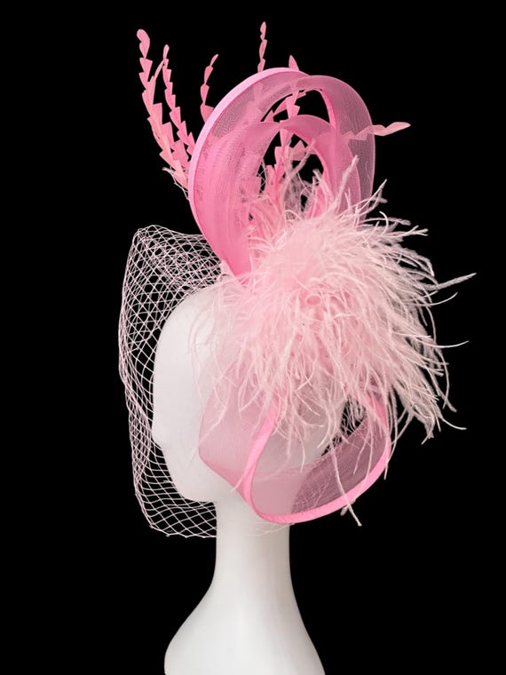 Kentucky Derby Fascinator Hat, Pink Feather Derby Fascinator Hat, Powder Pink Feather Hat,Church Wedding Garden Tea Party Easter Hat