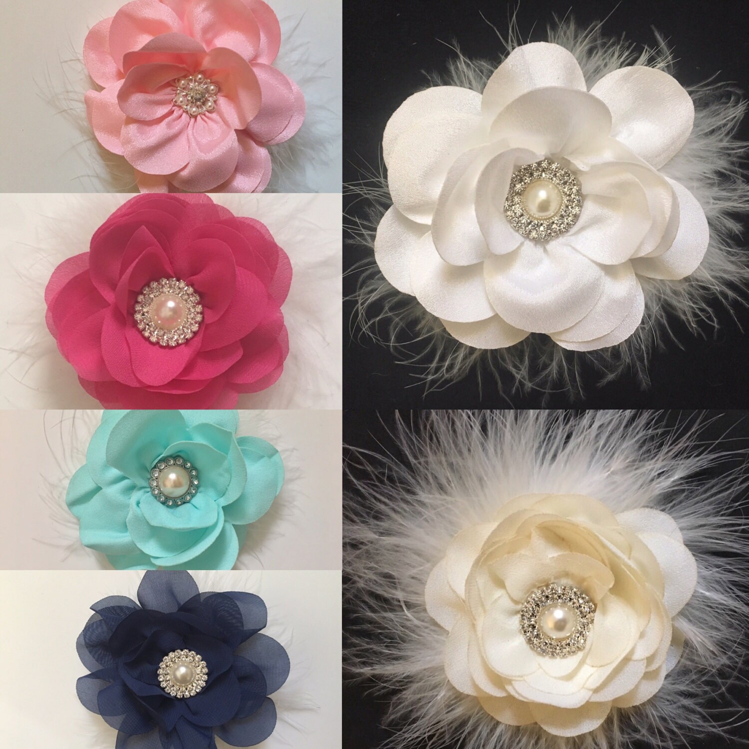 navy hair flower clips