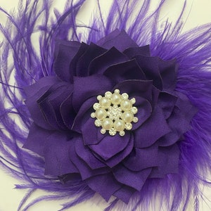 Purple Fascinator, Purple Kentucky Derby Feather Fascinator, Bridal Headpiece, Flower Hair Clips, All colors image 2