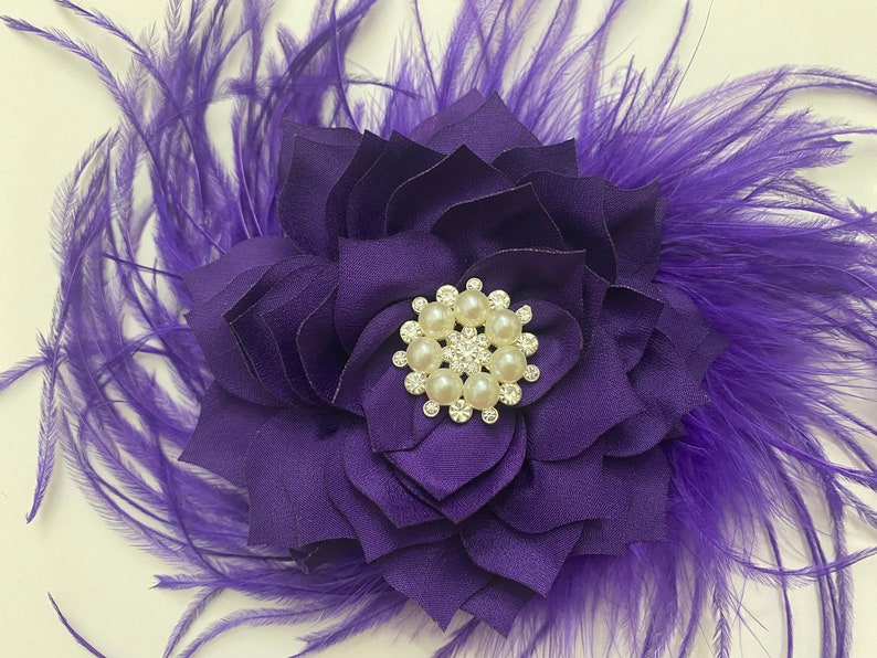 Purple Fascinator, Purple Kentucky Derby Feather Fascinator, Bridal Headpiece, Flower Hair Clips, All colors image 2