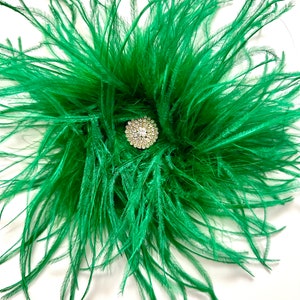 Green Brooch Pin, Feather Clip, Crystal Feather Clips/Brooch Pin, All colors, Dark Green, Army Green, Emerald Pink, Black, White, Beige image 1