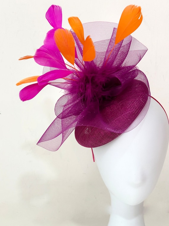 Magenta Pink Orange Derby Kentucky Derby Fascinator Hat, Orange pink magenta fascinator, Church Wedding Tea Party Hat, Custom Fascinator Hat