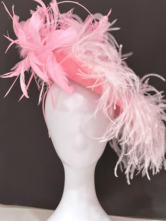 Pink Feather Derby Fascinator Hat, Big  Derby Feather Fascinator Hat, Pink. Navy, Dusty Rose, Lavender,  Fascinator Hat, Church Wedding Hat,