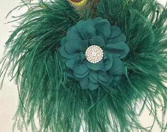 Hunter Green Dark Green Peacock Feather Headband Fascinator, Peacock Feather Fascinator Headband, Wedding Fascinator, Green Peacock Feather