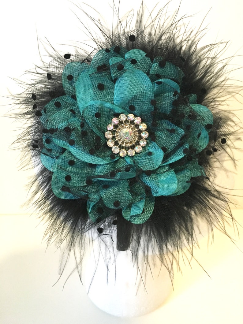 Flower Headbands Teal Black Flower Headband Flower Girl Etsy