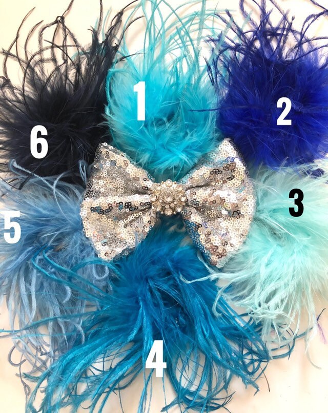 Silver Feather Hair Bow Dance Costume Hair Piece Black Red