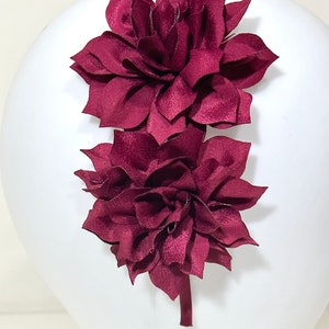 Burgundy Flower Headband: Wedding Flower Girl Headband,Thanksgiving Fall Harvest Fascinator,Red Wine  Flower Headband, Sateen Chiffon Flower
