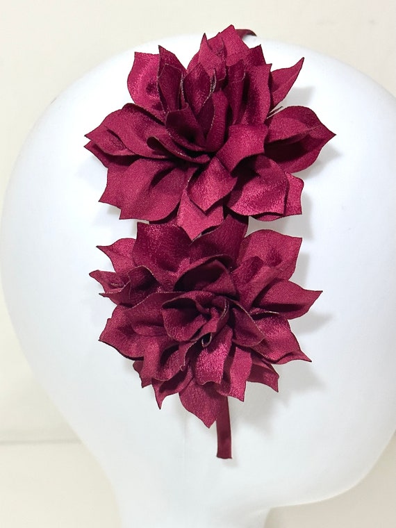 Burgundy Flower  Headband, Red, Green, Beige, Navy Flower Headbands, Champagne Beige, Lavender, Pink, Wedding Flower  Headbands, All Colors