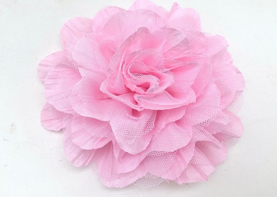 Pink Flower Brooch /Flower Clip, Big Flower Clip, Wedding Bridal Flower Clip, White, Ivory Chiffon Mesh Flower Clip, Big Flower Brooch