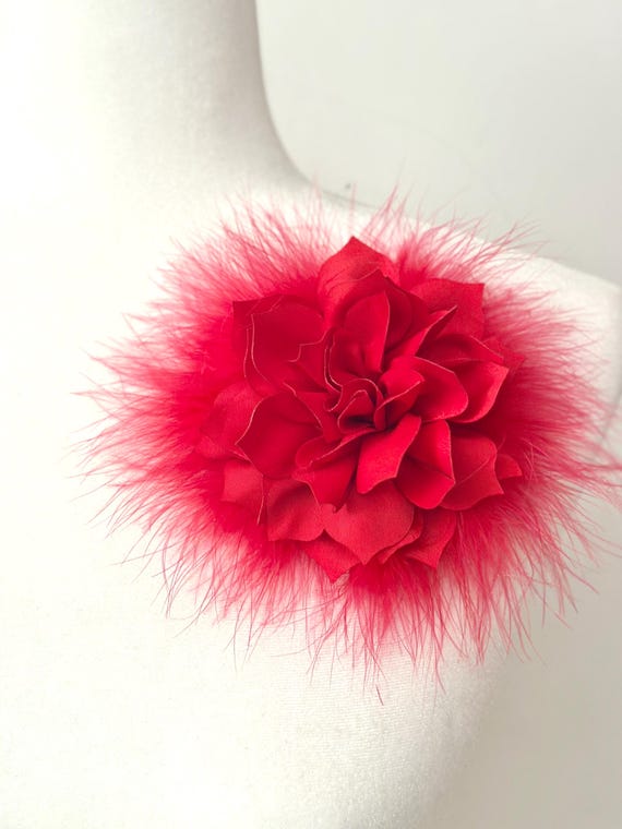 Red Flower Brooch Pins, Flower Clips, Pink, Hot Pink, Beige, White, Blush, Burgundy Wine,Navy,Green, Black Feather Brooch Clips, All Colors