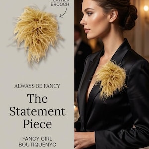 Champagne Beige Feather Brooch Pin, Oversized Feather Brooch  display picture 2