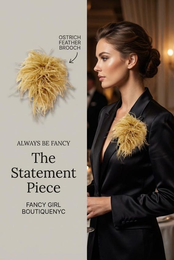 Beige Feather Brooch Pin, Oversize feather boutonniere Feather Shoe Clip, All color Feathers, Black Grey Pink White, Green Red, Purple Ivory