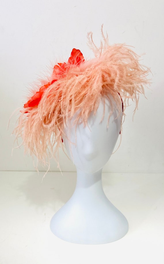 Coral Derby Hat, Kentucky Derby Hat Fascinator Headband, Coral Pink Feather Flower Fascinate, Easter Fascinator Headband, Big Flower Hat