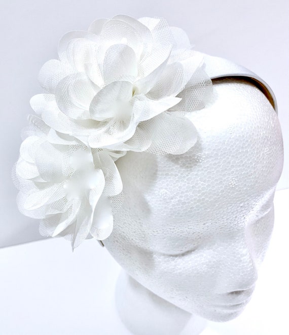 Communion Flower Crown Headband, Flower Girl Headband, Wedding Bridal Headband, White Chiffon Flower Headband,