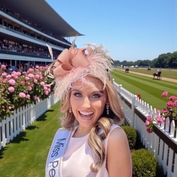 Pink Dusty Rose Kentucky Derby Hat Fascinator, Kentucky Derby Hat,Wedding Fascinator, Derby Fascinator Hat for women, Dusty Blue, Hot Pink