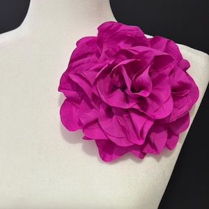 Fuchsia Pink Chiffon Flower Brooch Pin: Statement Boutonniere