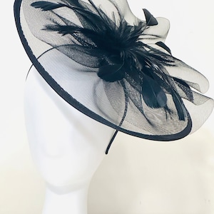 Hot Pink Kentucky Derby Hat Fascinator Headband, Pink Feather Hat Fascinator Headband , High Tea Hat, Navy Fascinator Headband