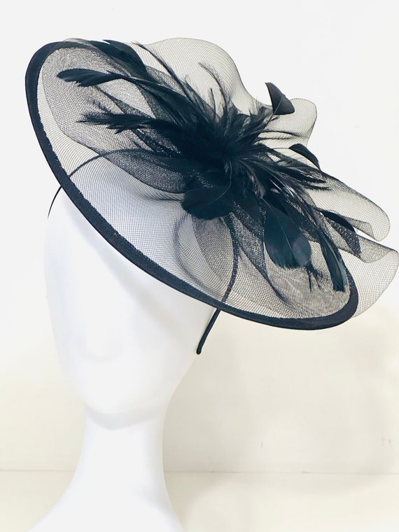 Hot Pink Kentucky Derby Hat Fascinator Headband, Pink Feather Hat Fascinator Headband , High Tea Hat, Navy Fascinator Headband