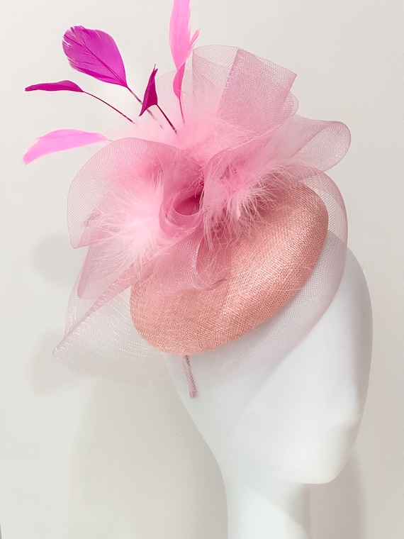 Hot Pink Pink Fascinator Hat, Pink Kentucky Derby Hat Fascinator,  Church Wedding Feather Hat, Tea Party Hat, Custom Feather Fascinator Hat