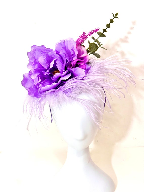 Easter Fascinator, Kentucky Derby Hat Fascinator, Lavender Lilac Feather Headband Fascinator, Tea Party Hat, Double Sided Fascinator