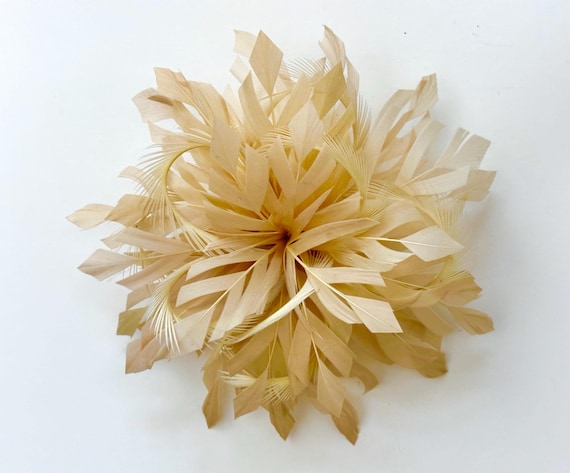 Feather Brooch Pin, Couture Feather Brooch, pin, black feather Geometric 3D hand cut feather, brooch, Beige Feather Hair clip,Couture Brooch
