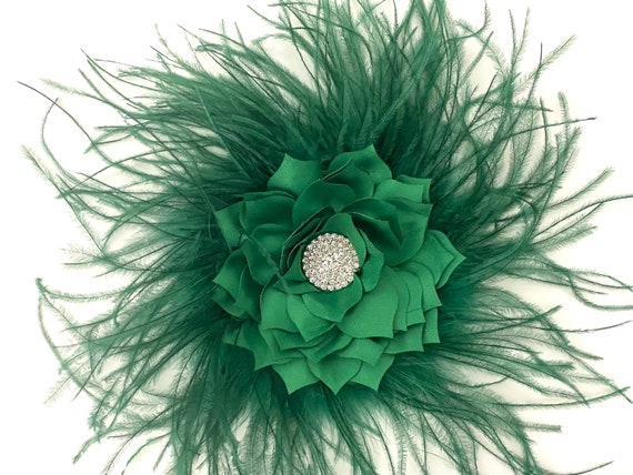 Green Fascinator Hat Clip, Green Feather Hairpiece, Wedding Fascinate, All shades of Green, Hunter Dark Green Teal Jade Flower Feather Clips