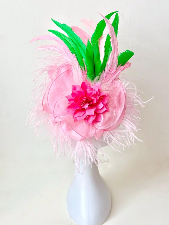 Pink Green Derby Fascinator Hat, Green Pink Fascinator Hat, Mini Fascinator Hat, Church Wedding Fascinator Hat, Garden Tea Party Fascinator