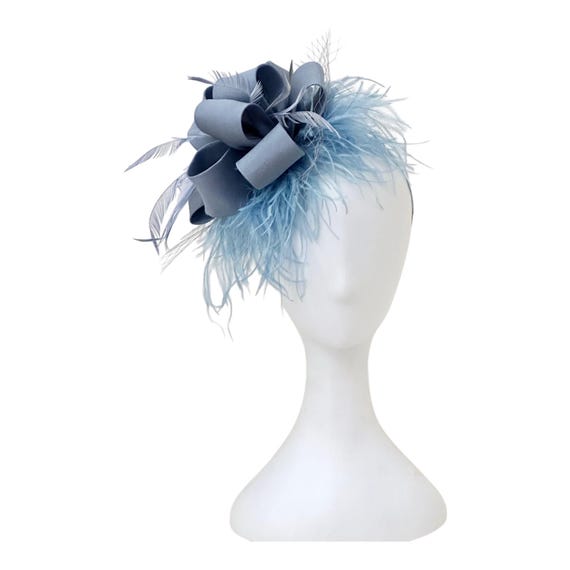 Blue Fascinator Hat, Kentucky Derby Fascinator Hat, Dusty Blue, Pink Hot Pink Feather Fascinator Hat, Church Wedding Garden Tea Party Hat