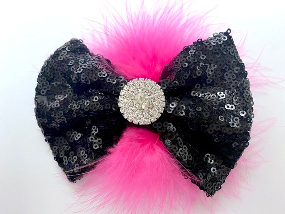 Dance Costume Clips, Black and Pink Feather Bows, All colors Sequin Hair Bows,Turquoise, Red, Yellow, Purple, Black Hair clip