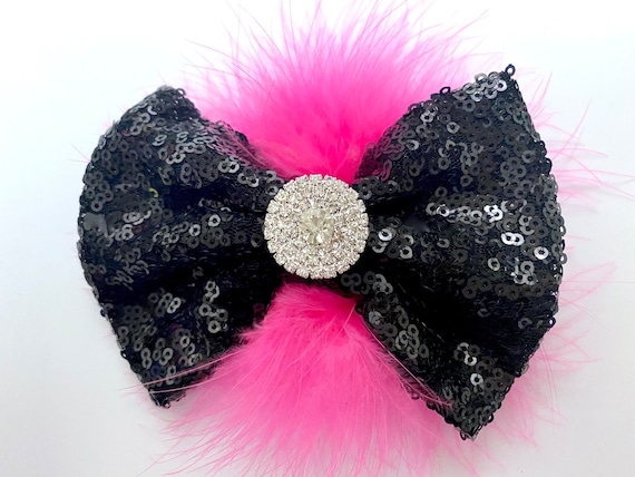 Dance Costume Hair Clips, Black Pink Feather Bows, Feather Hair Bows, Sequin Hair Bows,Turquoise, Red, Yellow, Purple, Black Hair clip