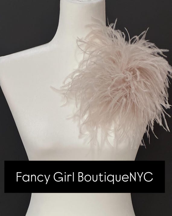 Oversize Feather Brooch Pin,  Ostrich feathers boutonniere, Champagne Beige, Pink Dusty Rose, Black, Navy,  Sage Green Feather Pin, 6-8ply