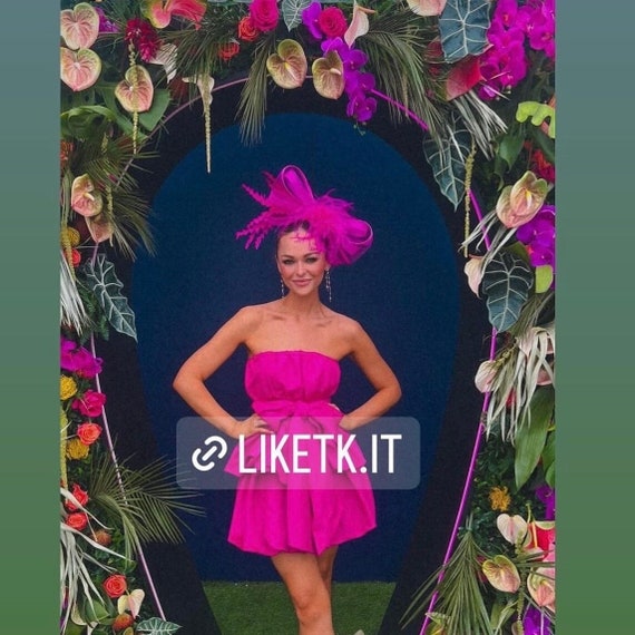 Bow Fascinator Hat, Magenta Pink Green Feather Bow Fascinator,Kentucky Derby Hat Fascinator Headband, Green, Hot Pink, White Bow