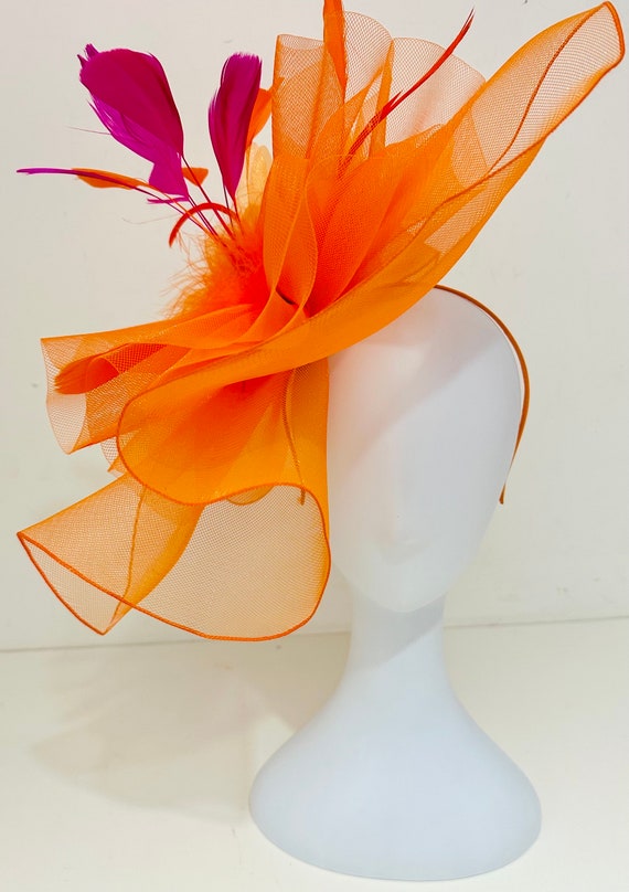 Pink Orange Derby Fascinator Hat, Big Sheer Derby Hat, Orange Pink  Feather Kentucky Derby Hat, Church Wedding High Tea Party Hat, Custom