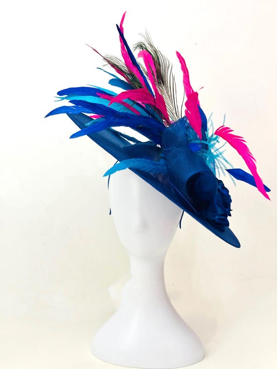 Royal Blue Pink Fascinator Hat, Ascot Fascinator Derby Hat, Royal Blue Pink Black Church Wedding Fascinate, High Tea Party Hat