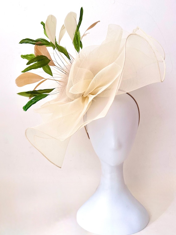Green Beige Kentucky Derby Fascinator Hat,Big Sheer Derby Hat, White, Orange Pink Navy Derby Fascinator Hat,  Church Derby Hat Wedding
