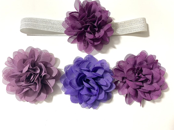 Flower Headbands, Small Chiffon Baby Headband, Plum, Lilac, Purple, Dark Green, Navy, Pink Chiffon Flower Headband