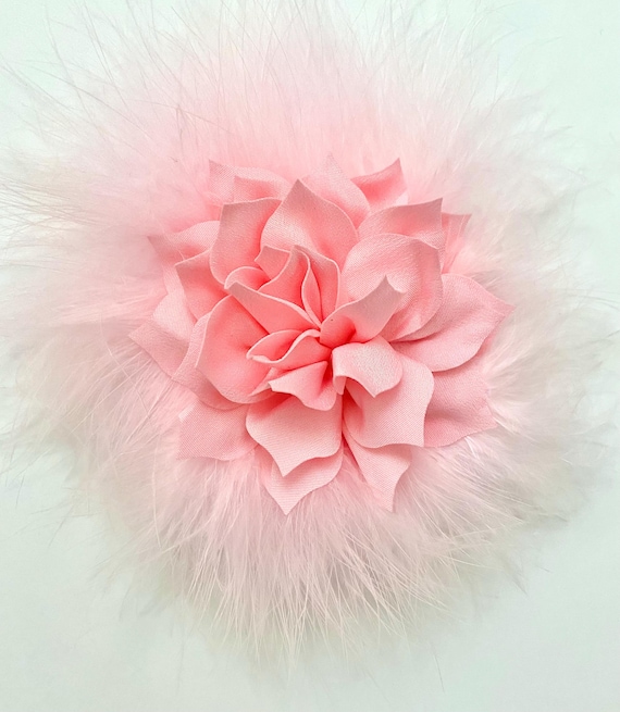 Flower Feather Pin, Big Flower Pin, All color Flowers Pink, Ivory Beige Blush, Dusty Rose, Taupe Flower Feather Clip, Wedding Flower Brooch