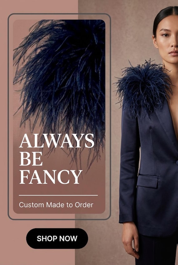 Oversized Feather Brooch Pin boutonniere, Olive, Navy Blue Black White Seaweed, Beige Pink Dusty Rose 6-8 ply Ostrich Feather Brooch Pin